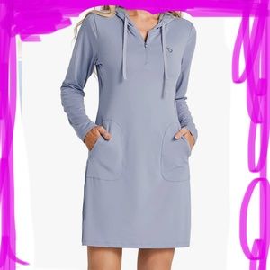 NEW BALEAF long sleeve hooded zip beach cover up dress with pockets UPF 50+